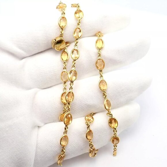 Rare! Authentic Laura Munder 18k Yellow Gold Citrine Long 24" Necklace - Picture 6 of 10